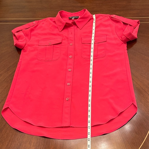 Karl Lagerfeld Hot Pink Button-Up Utility Blouse | Pocket Shirt - Picture 5 of 11